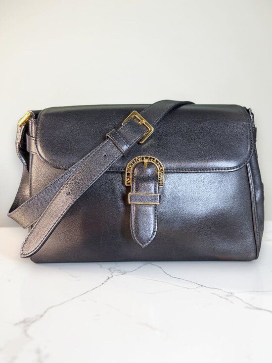 Valentino Garavani Handbags - Valentino Garavani Vintage Leather Shoulder Bag w/Iconic Gold Logo Buckle & COA